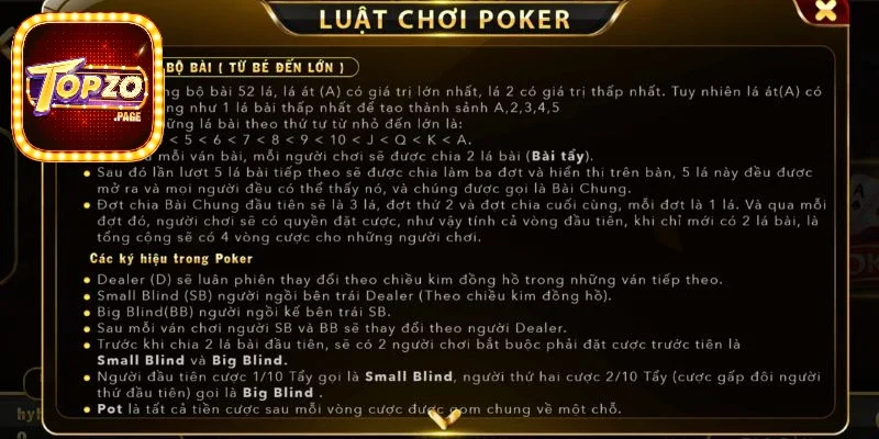 Poker Tại Topzo - Chơi Game Đã Tay Rinh Ngay Thưởng Lớn 2 Một số thuật ngữ quan trọng trong trò chơi Poker online